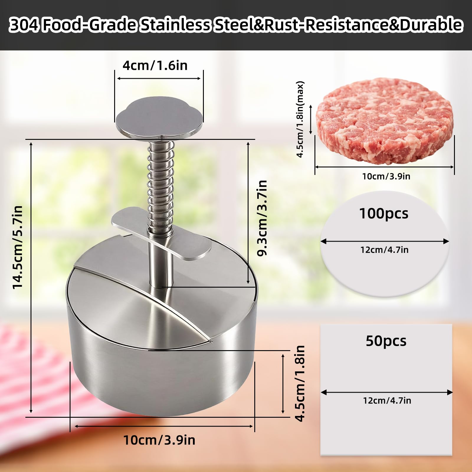 Sortizligo heavy-duty burger press ensuring consistent patty thickness
