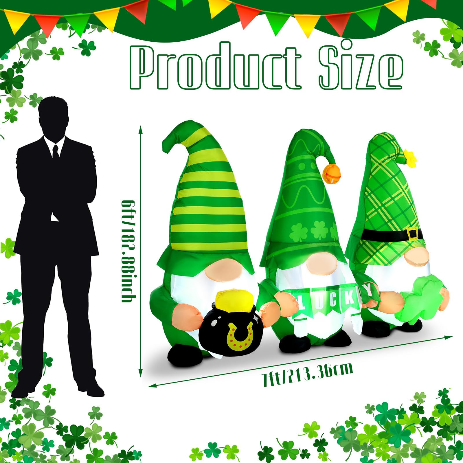 Sosation inflatable gnome with LED lights brightening garden at night