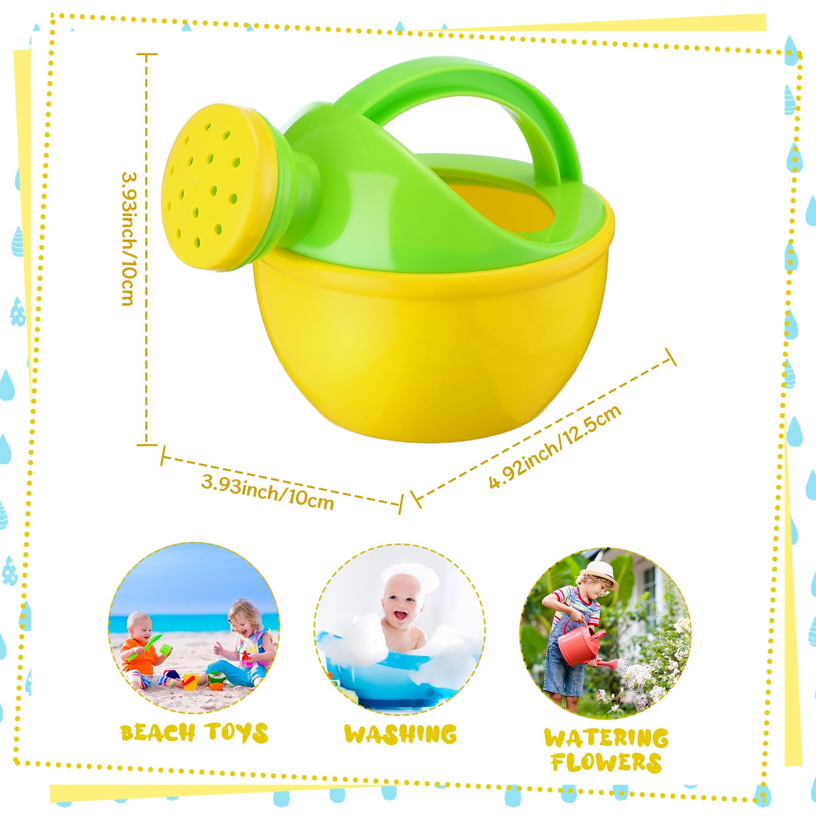 Sosation colorful plastic watering cans with curved handles, easy for children to grip.
