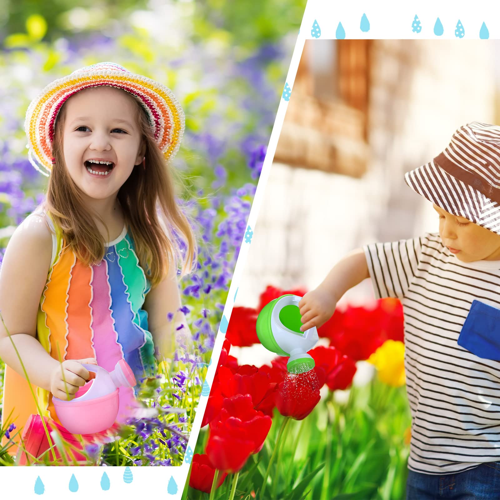 Sosation lightweight, durable plastic watering cans designed for storage and on-the-go play.