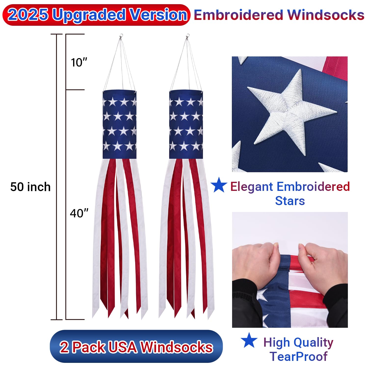 SOTOPOO 40-inch windsock in red, white, blue for curbside patriotism.
