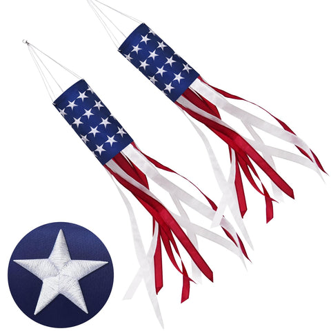SOTOPOO 2-pack embroidered stars windsock for patriotic outdoor display.