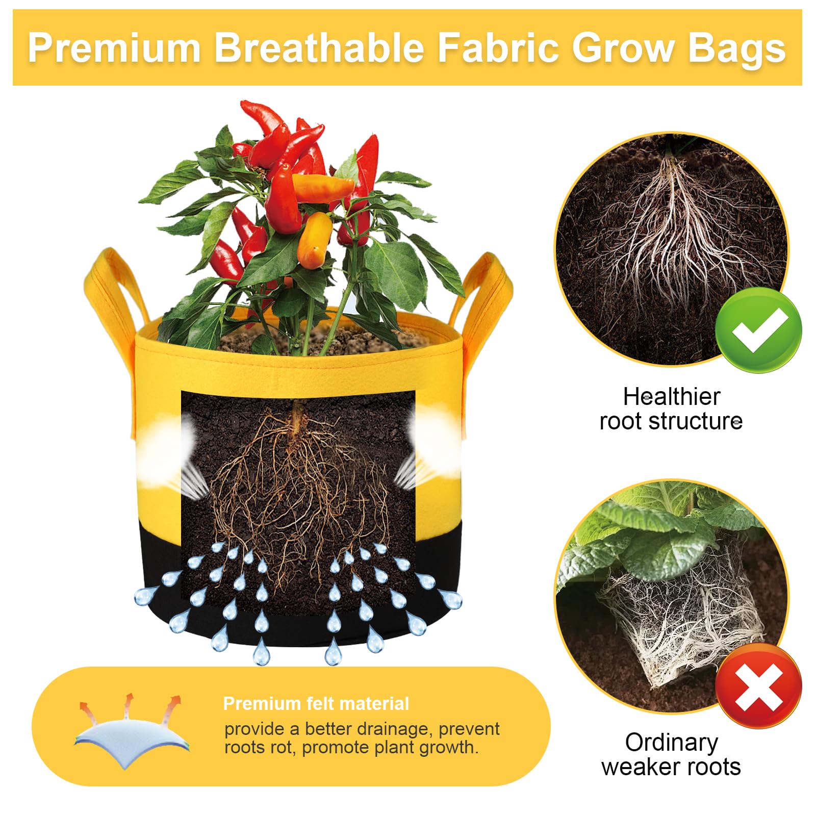 SouilGoal 10gal colorful grow bag perfect for potatoes and zucchini with ample root depth.