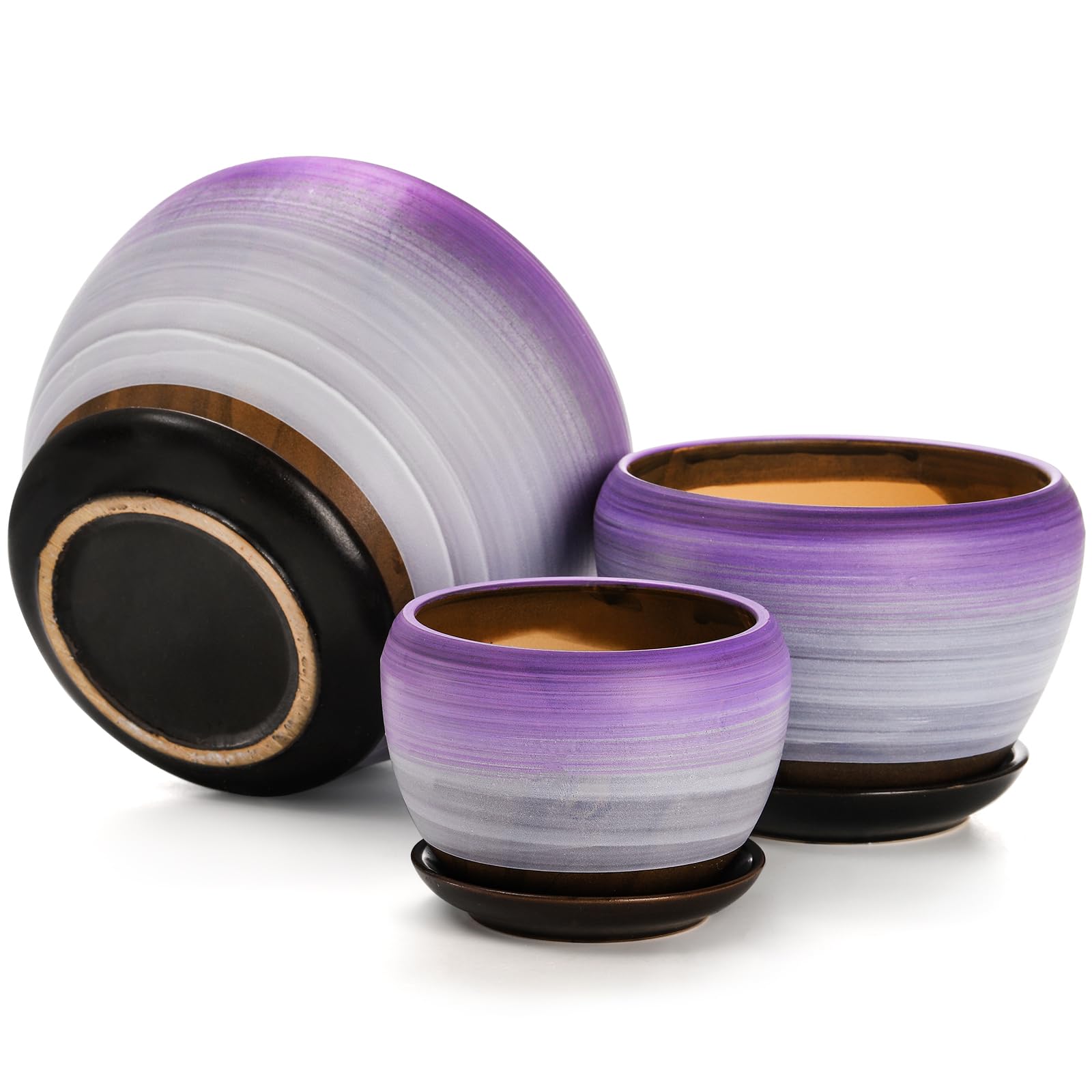 SOUJOY 4inch purple ceramic pot fits small succulents on a bright windowsill