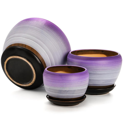 SOUJOY 4inch purple ceramic pot fits small succulents on a bright windowsill