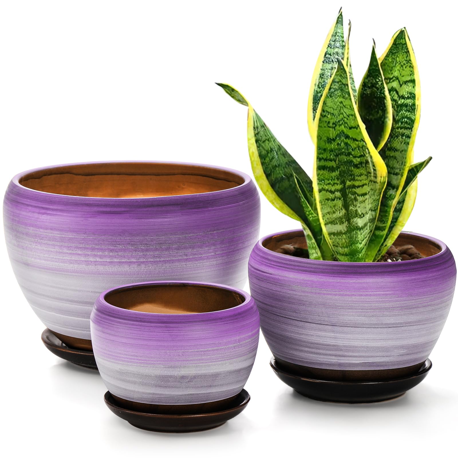 SOUJOY ceramic plant pot 7inch purple with drainage for thriving outdoor and indoor greenery