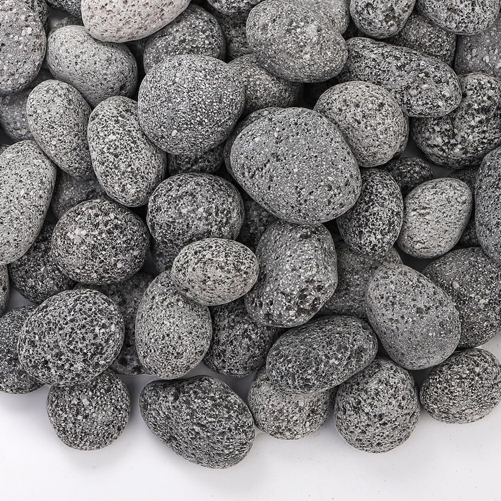 SOUJOY lava rocks for fire pit 1-2 inch stones arranged for even flame distribution.