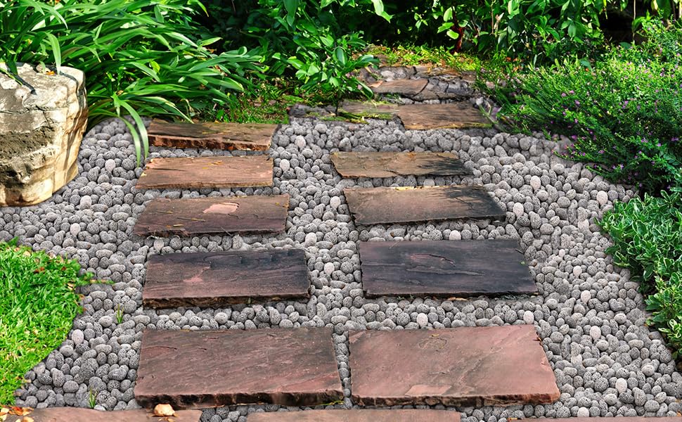 Natural black lava stones by SOUJOY ready for outdoor fire pit or fireplace.