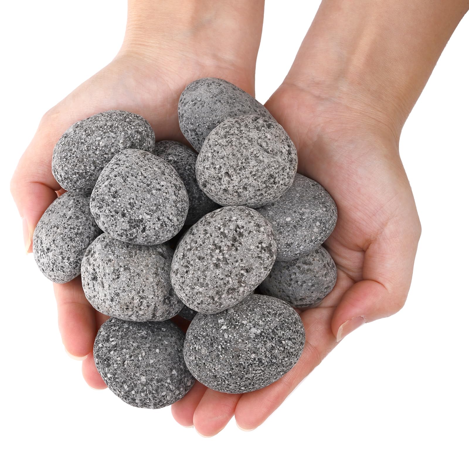 SOUJOY lava rocks with smooth, tumbled finish for safe handling and aesthetics.