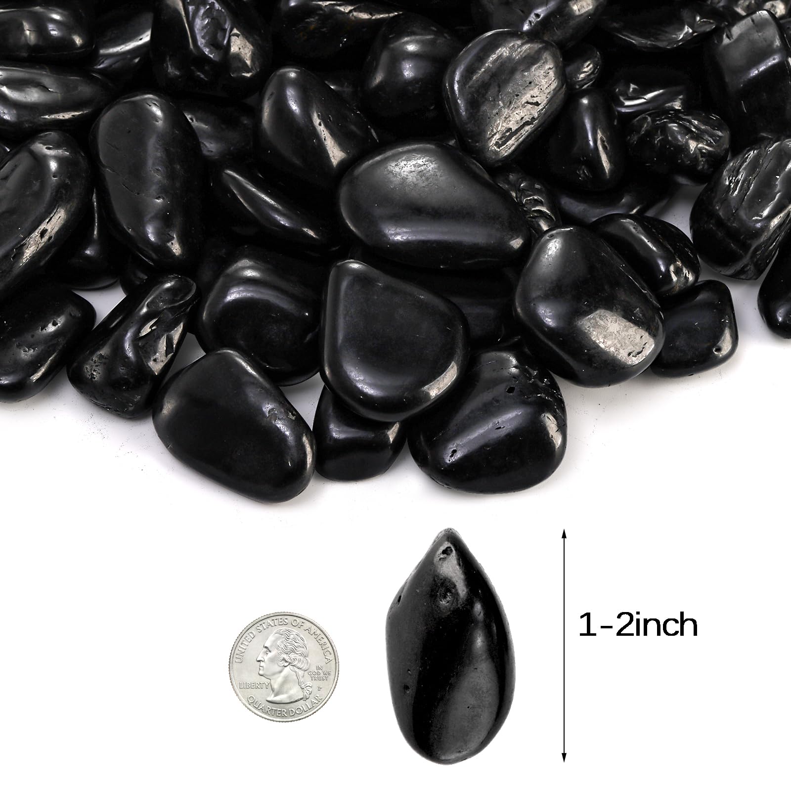 SOUJOY polished pebbles 1-2 inch close-up shows glossy finish for outdoor decor.