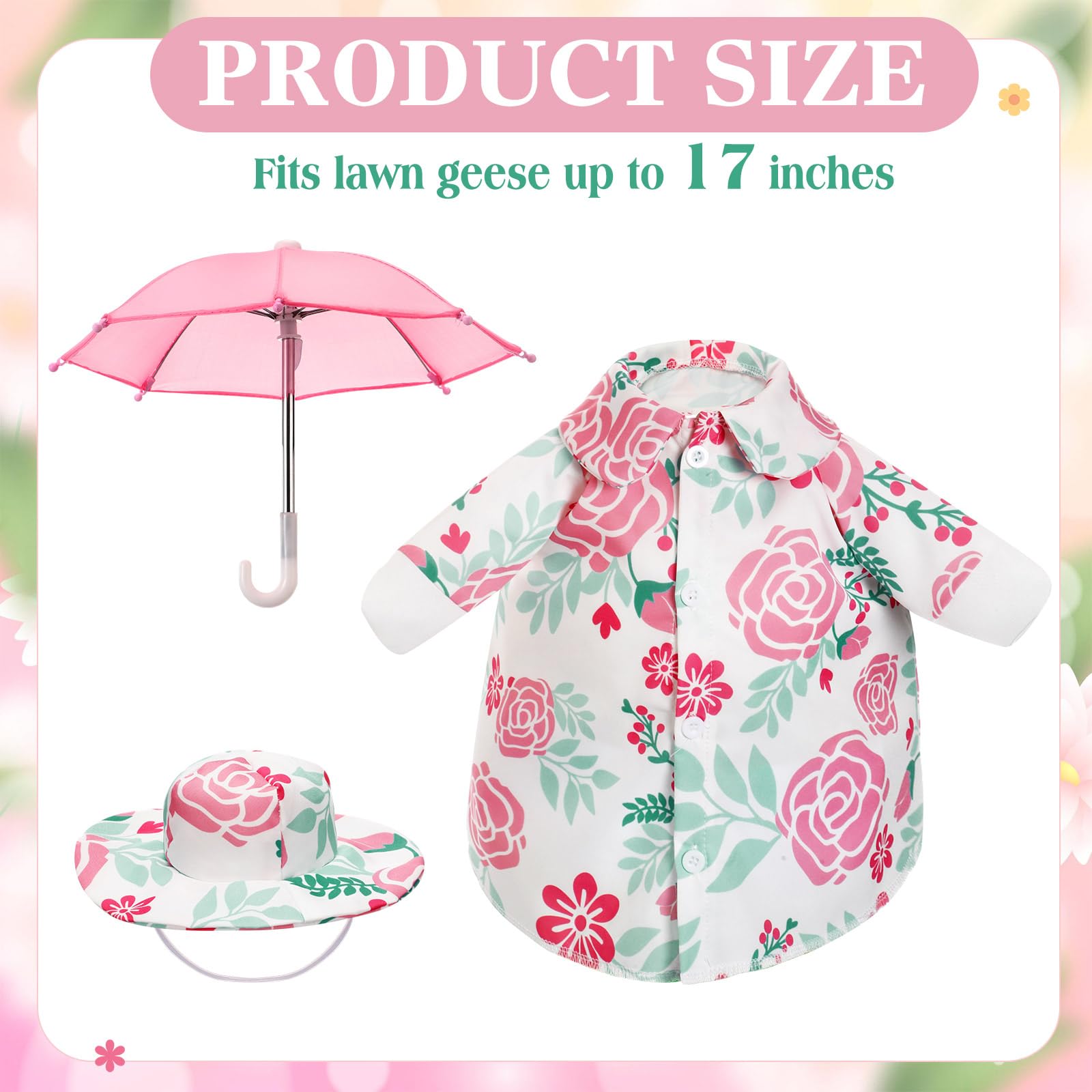 Soulchen floral goose costume with pink roses enhances spring lawn display
