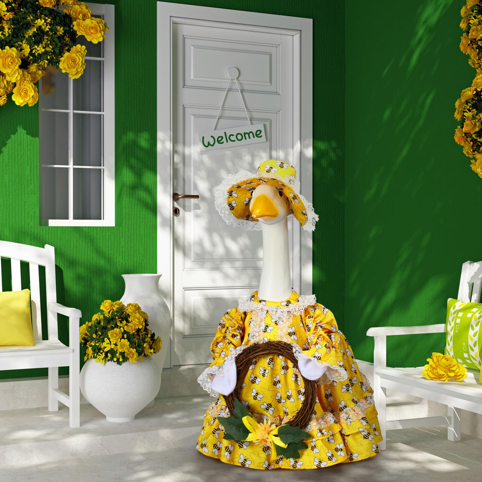 Soulchen yellow goose costume designed for a 23-inch statue and easy porch decoration.