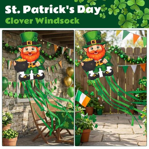 Soulchen Leprechaun Windsock installs easily with a clip-on button.