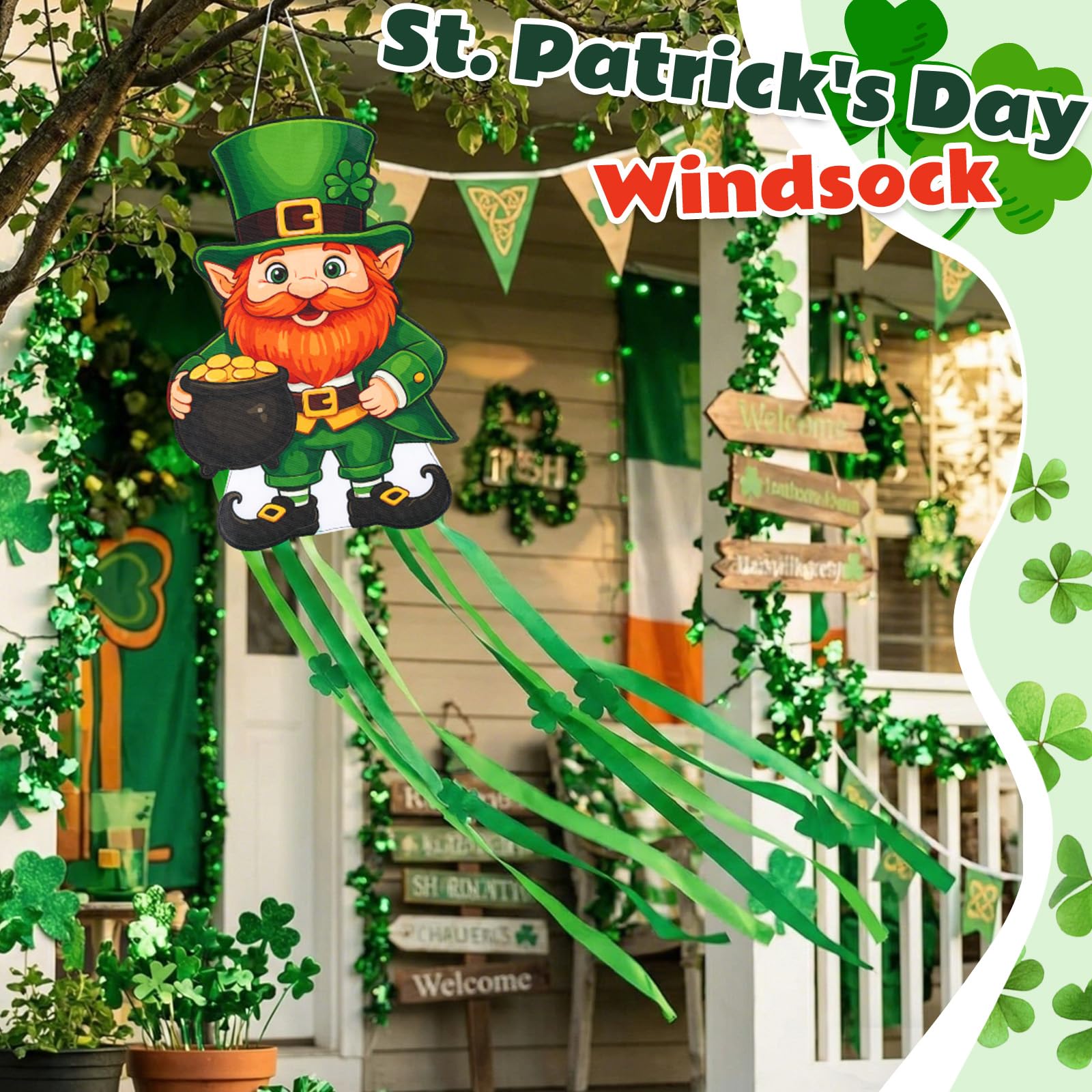 Soulchen Leprechaun Windsock shows multicolor design for bright garden decor.