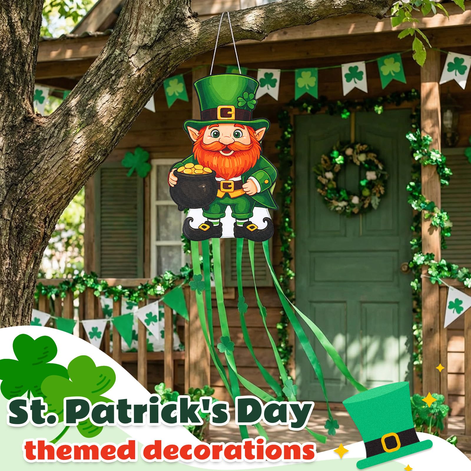 Soulchen Leprechaun Windsock uses durable polyester for reliable outdoor use.