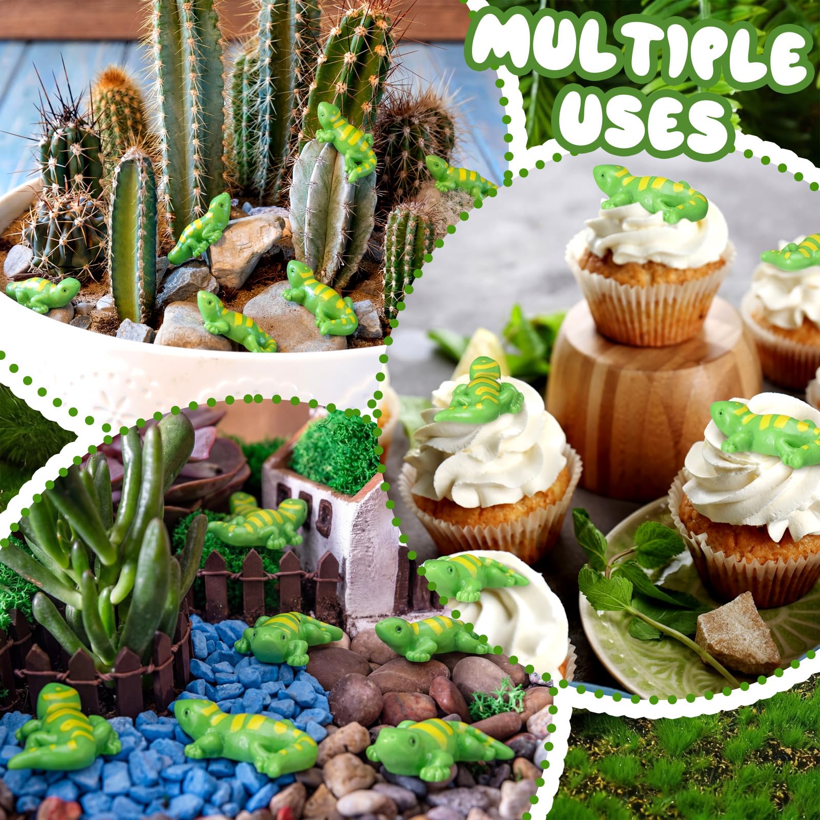 Garden scene with Soulchen mini geckos enhancing pots
