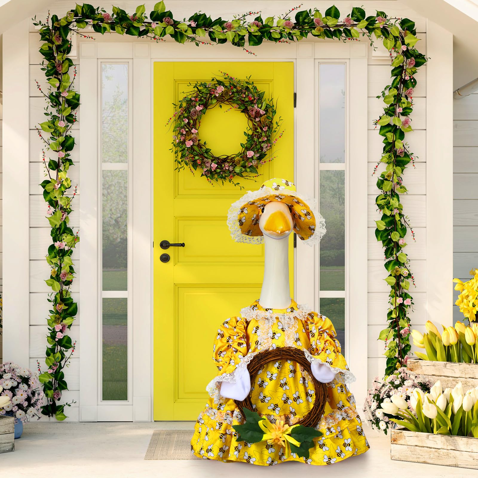 Soulchen porch decor goose outfit suitable for outdoor celebrations.