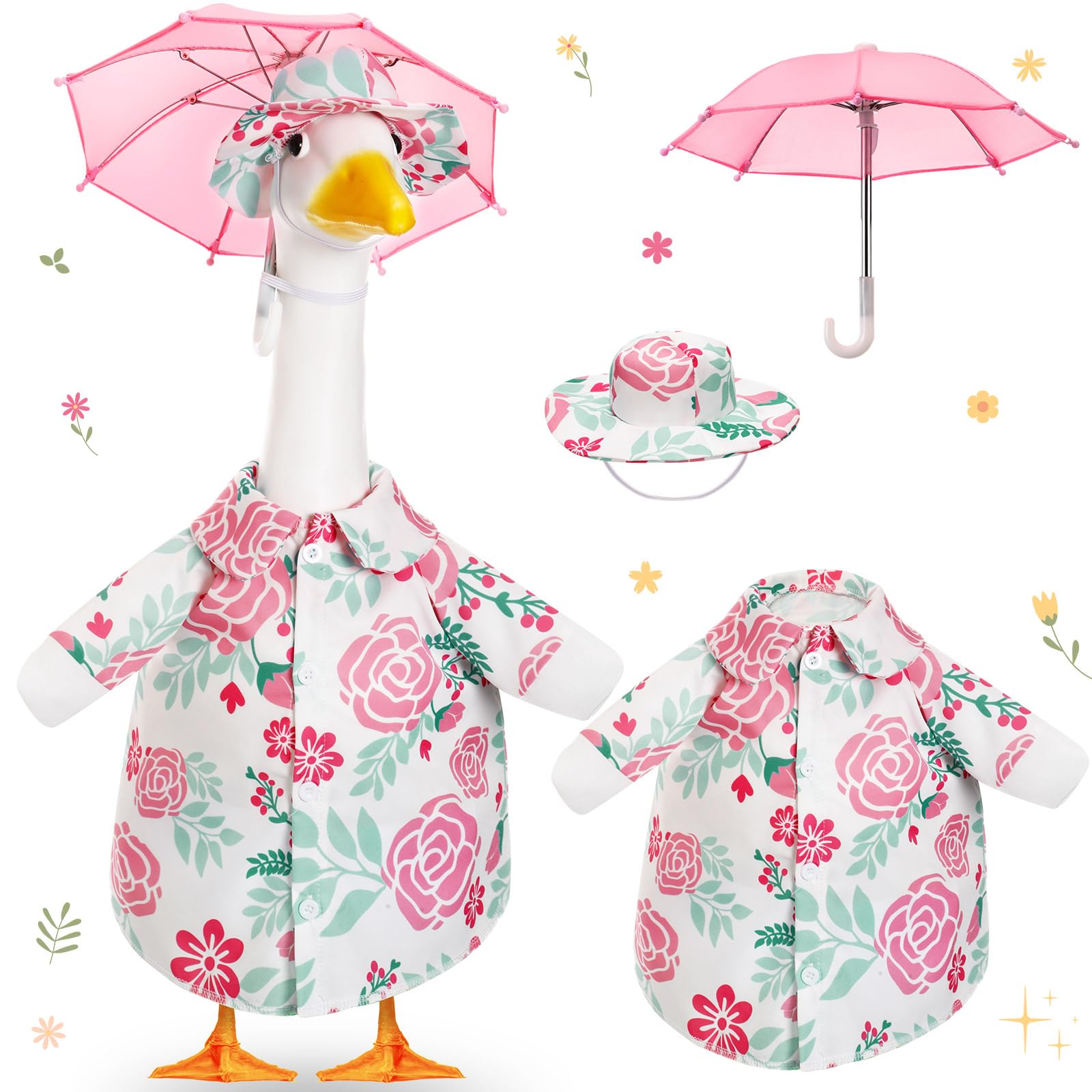 Soulchen porch goose outfit with umbrella enhances spring lawn decor.
