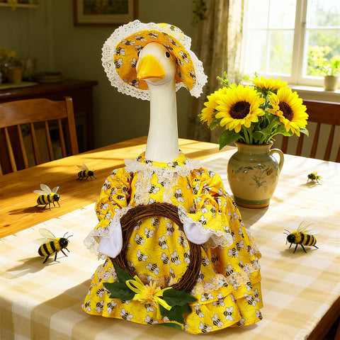 Soulchen yellow bee outfit brightens lawns for seasonal lawn decor.