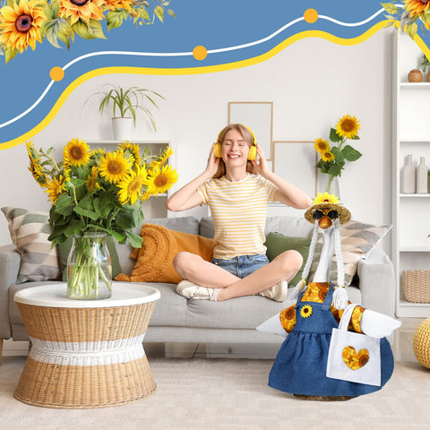 Soulchen sunflower goose hat adds sunny charm to outdoor display.