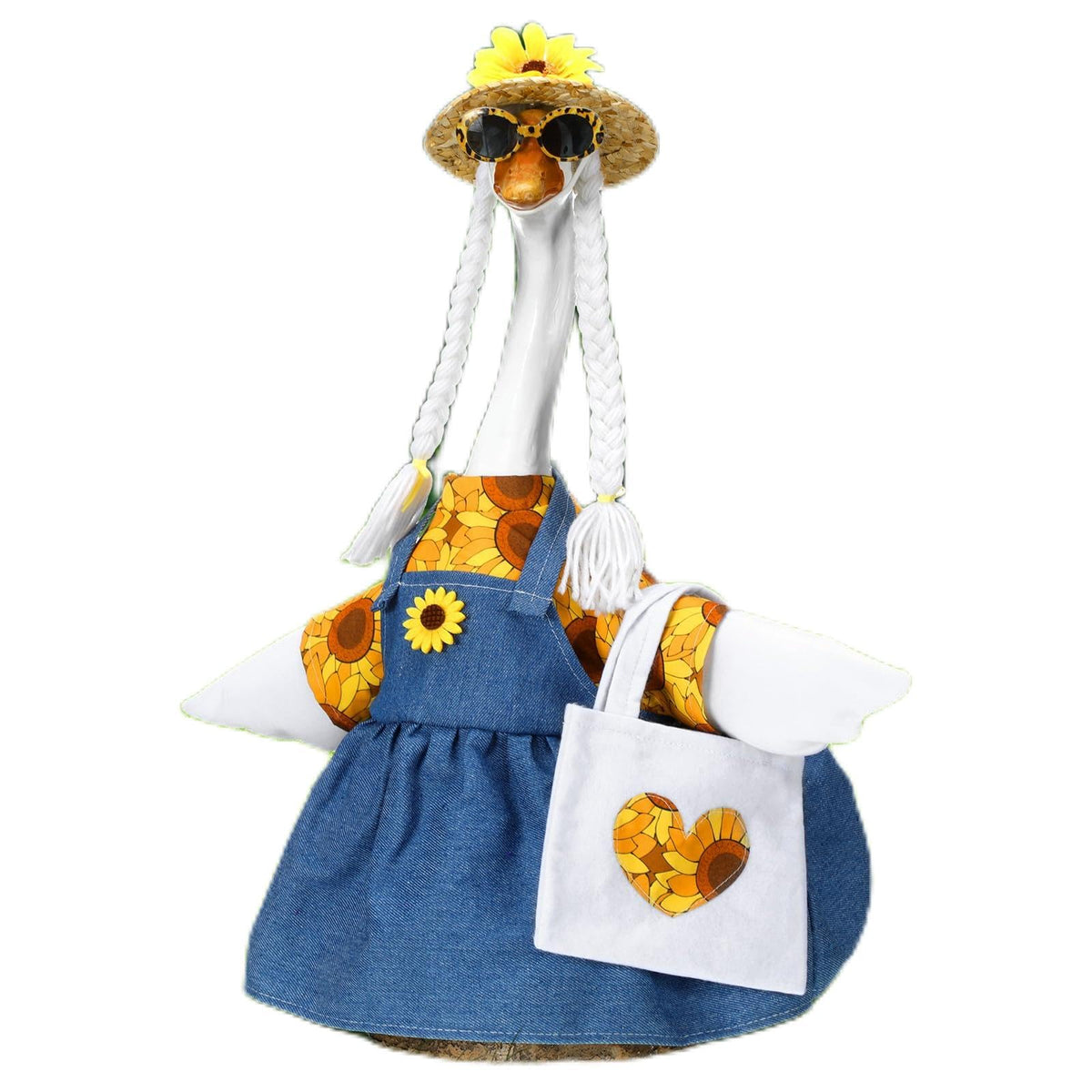 Soulchen sunflower goose outfit on statue boosts porch curb appeal.