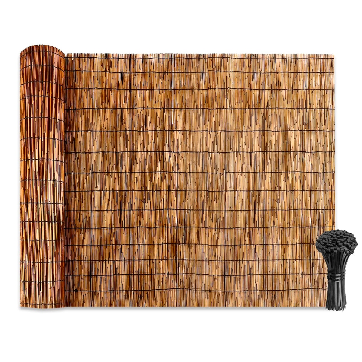 Soulitem natural reed fencing roll in coffee finish on balcony for privacy and shading.