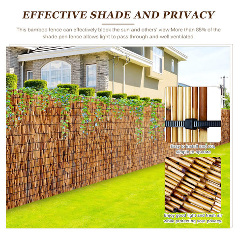 Soulitem privacy bamboo fence on patio creates intimate space with light filtering.