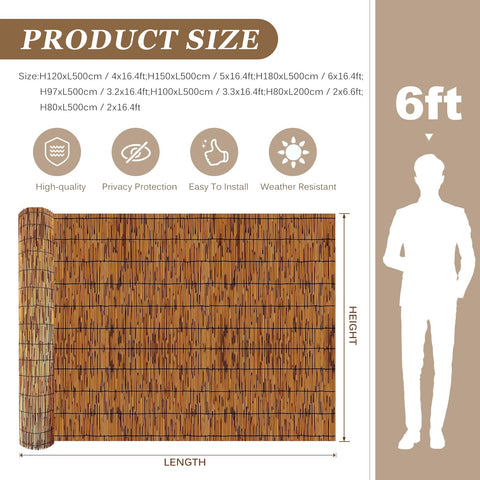 Soulitem reed fence privacy screen installation along railing for quick outdoor privacy.