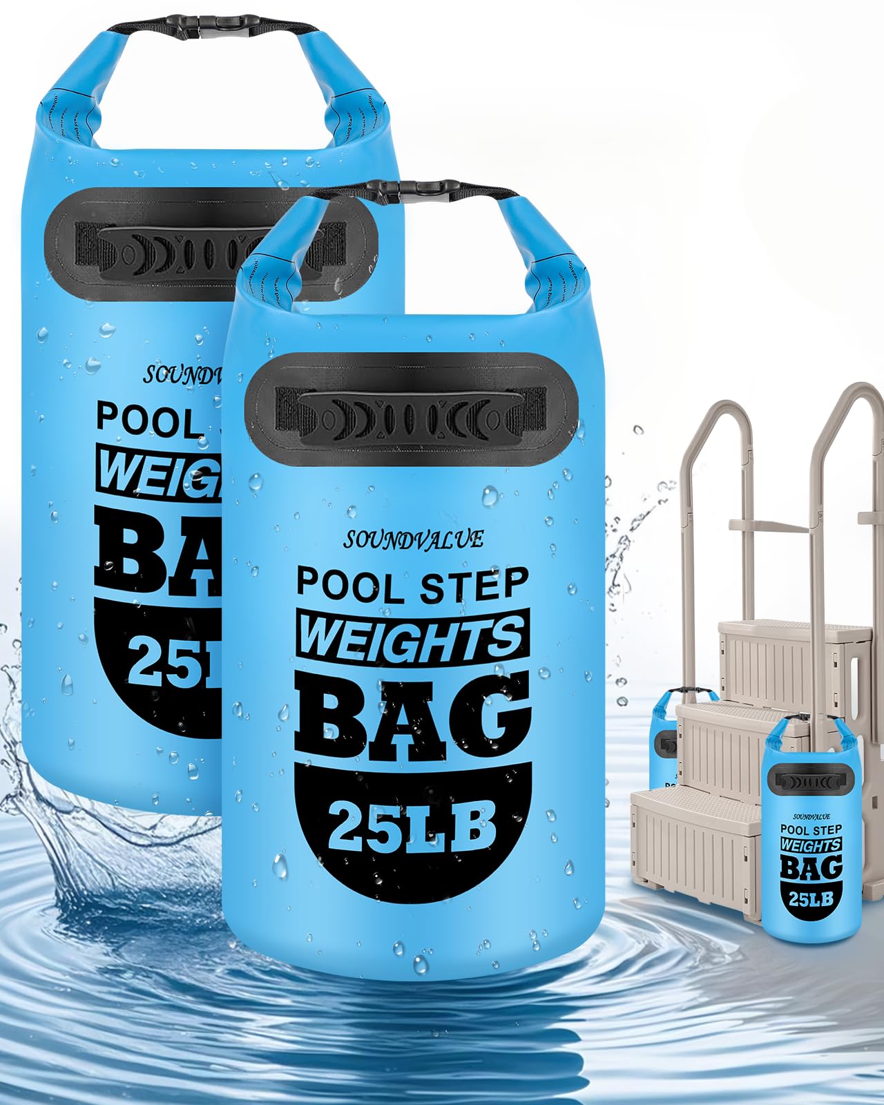 SOUNDVALUE 2-pack 25lb pool ladder weights for stable above-ground pool entry.
