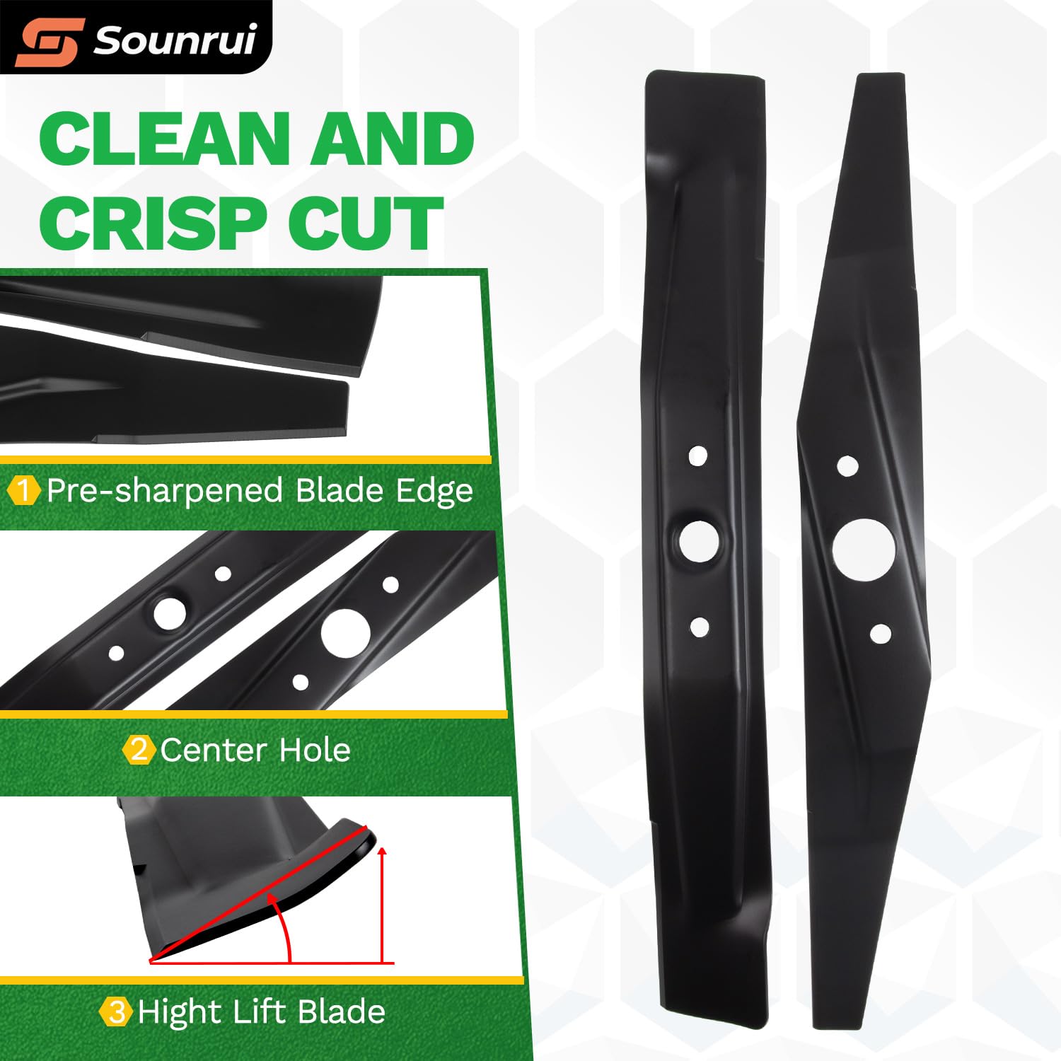 Precision-balanced blades reducing vibration for smoother mowing.