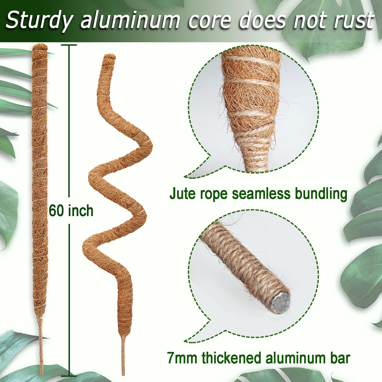 Soupiar 60-inch bendable moss pole supports Pothos climbing with coconut coir.