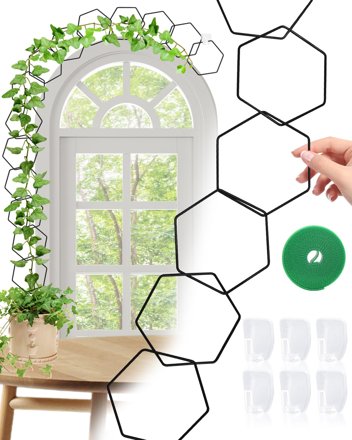 Sousac garden chain trellis with hexagonal rings supports vertical growth.
