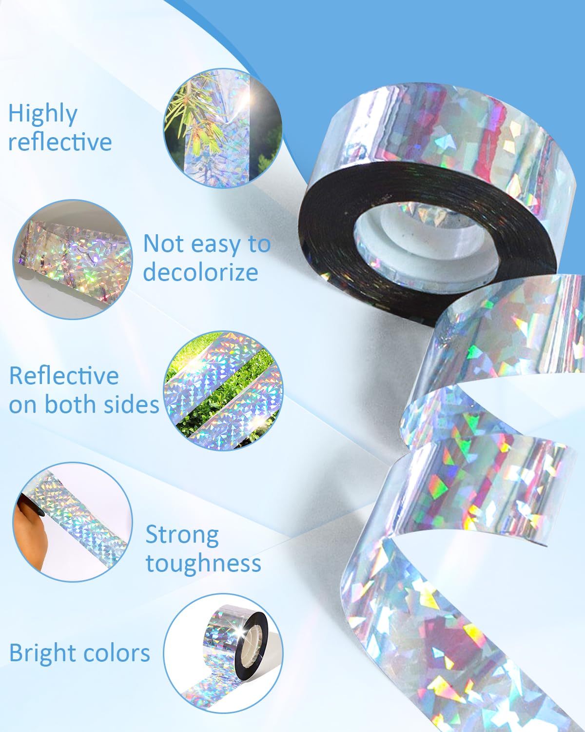 Sousac holographic tape shines in the sun to deter birds
