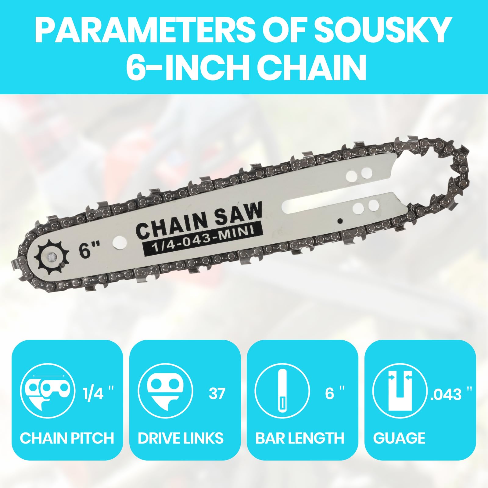 SOUSKY chain teeth close-up shows sharp, durable edges for pruning