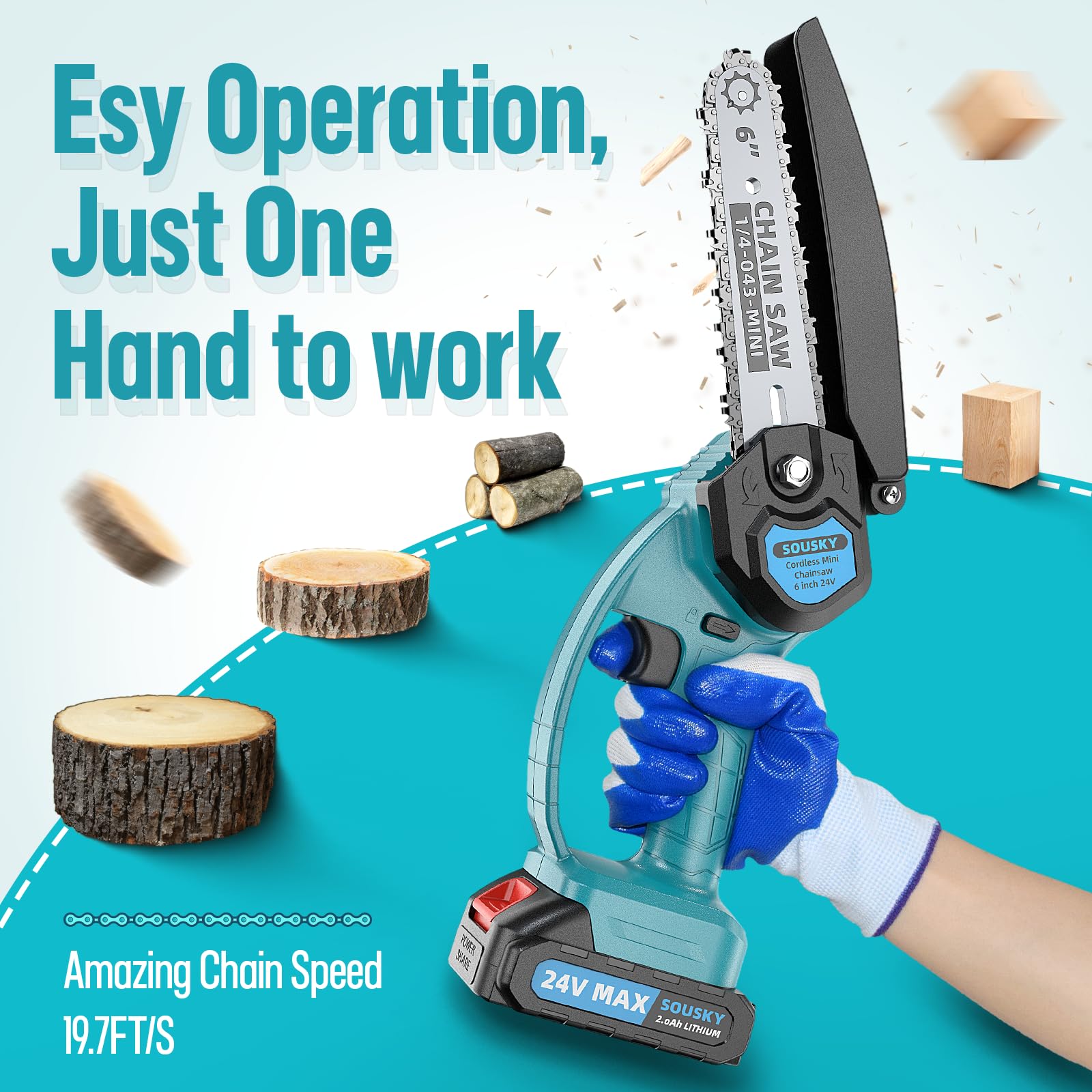 SOUSKY cordless chainsaw with two batteries for extended runtime