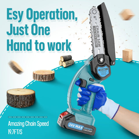SOUSKY cordless chainsaw with two batteries for extended runtime
