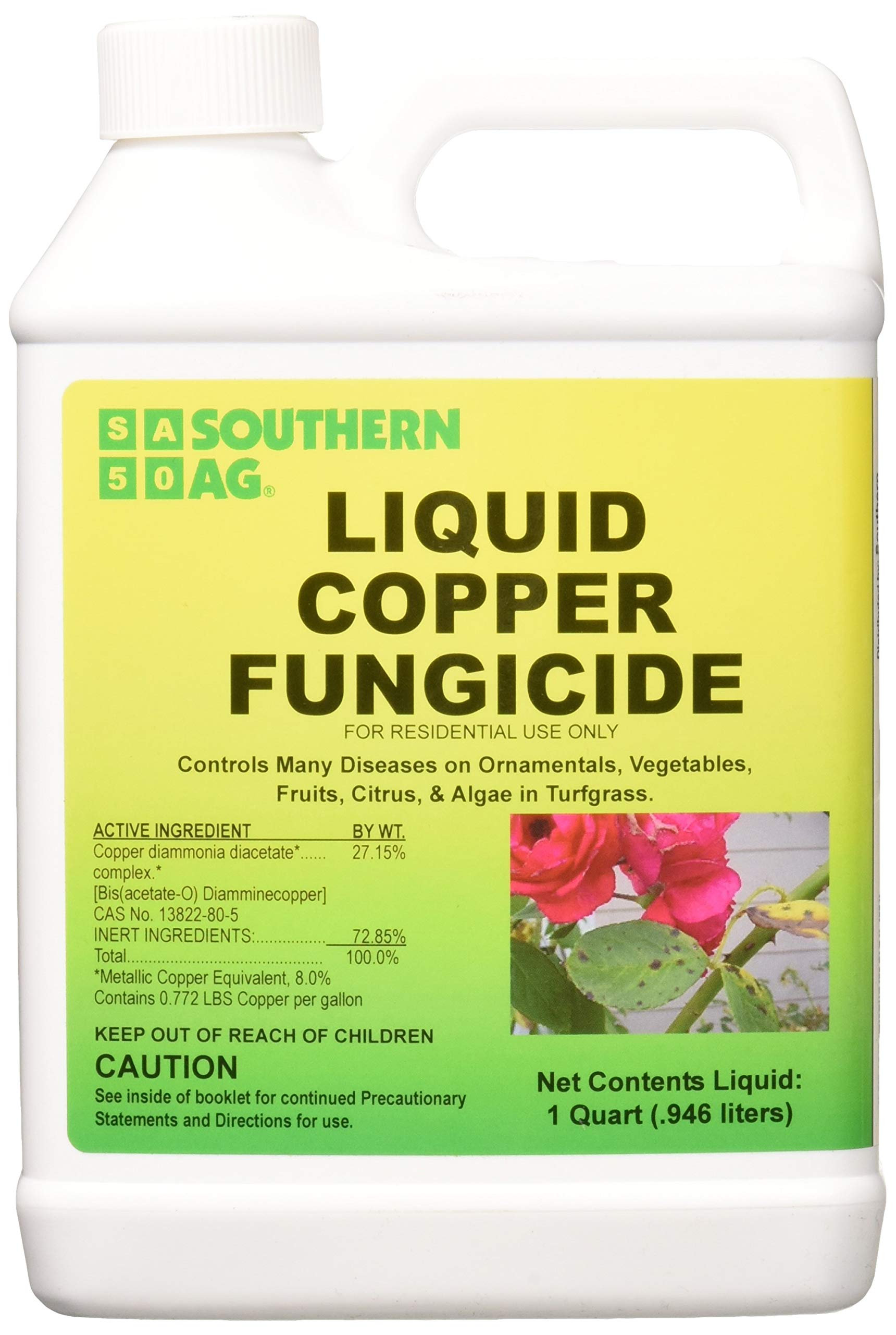 Southern Ag Liquid Copper Fungicide bottle for garden use and disease control.
