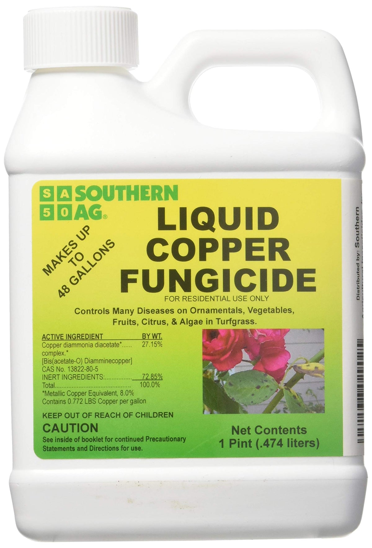 Southern Ag Liquid Copper Fungicide bottle pour to protect vegetables from disease.