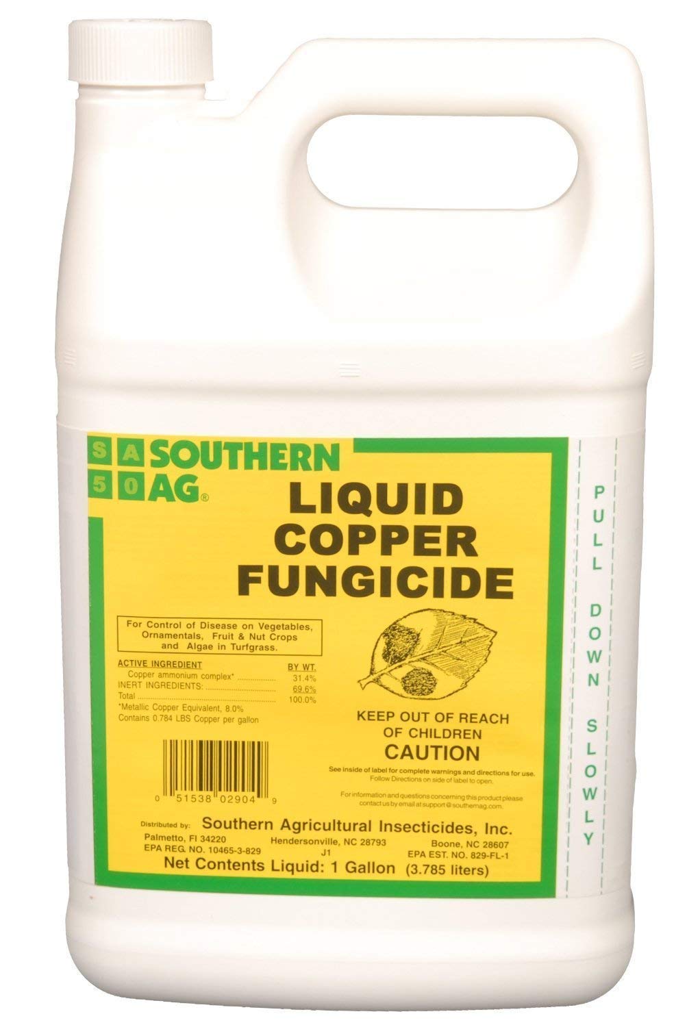 Southern Ag Liquid Copper Fungicide bottle for moss and leaf spot control in landscapes.