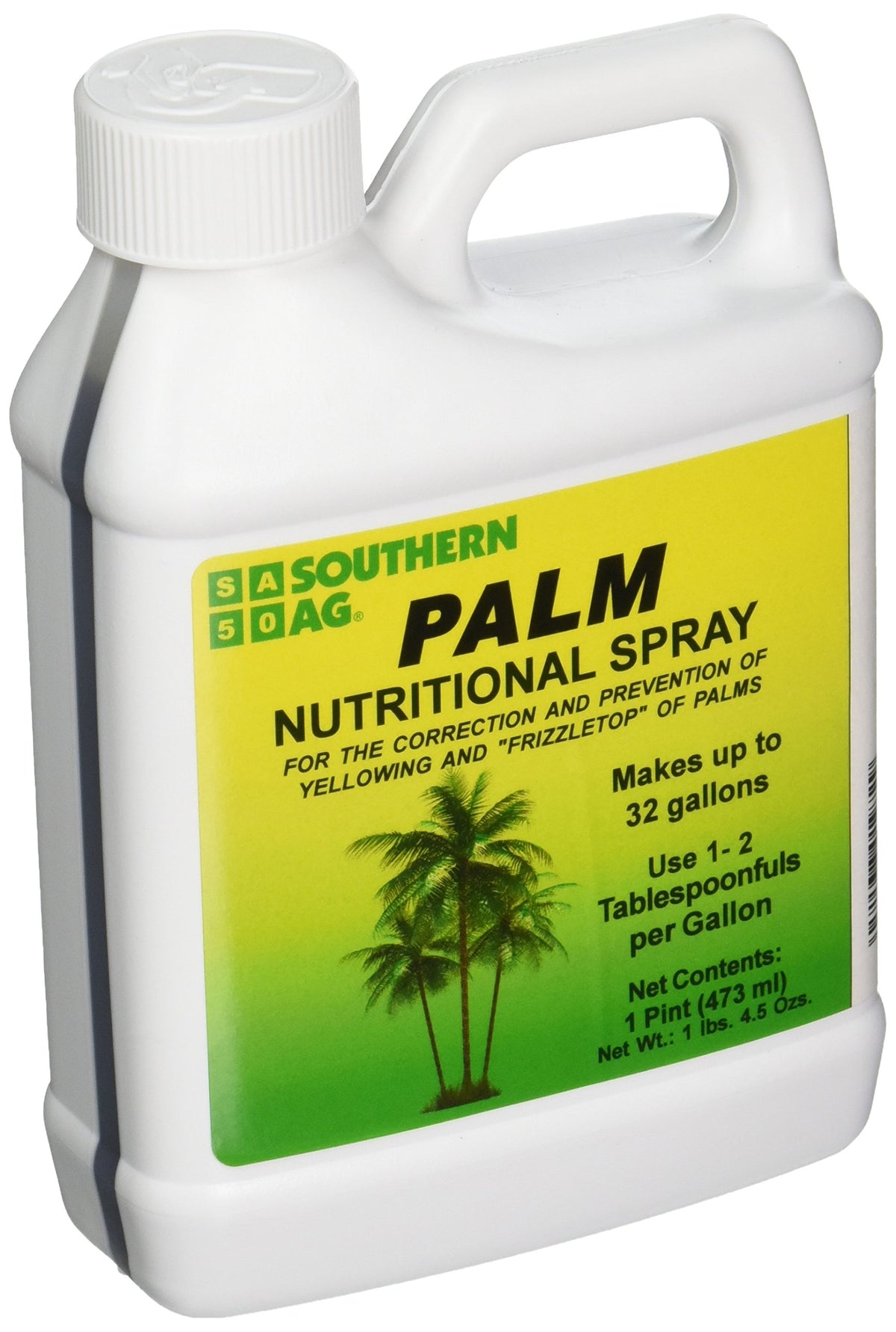 Southern AG Palm Nutritional Spray bottle 1pt promotes healthy palm growth.