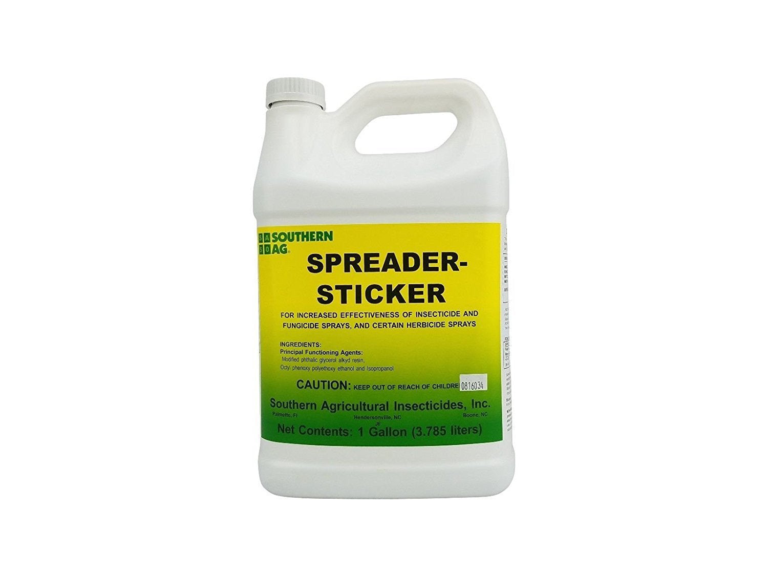 Southern Ag Spreader Sticker gallon bottle enhances spray coverage on waxy leaves.