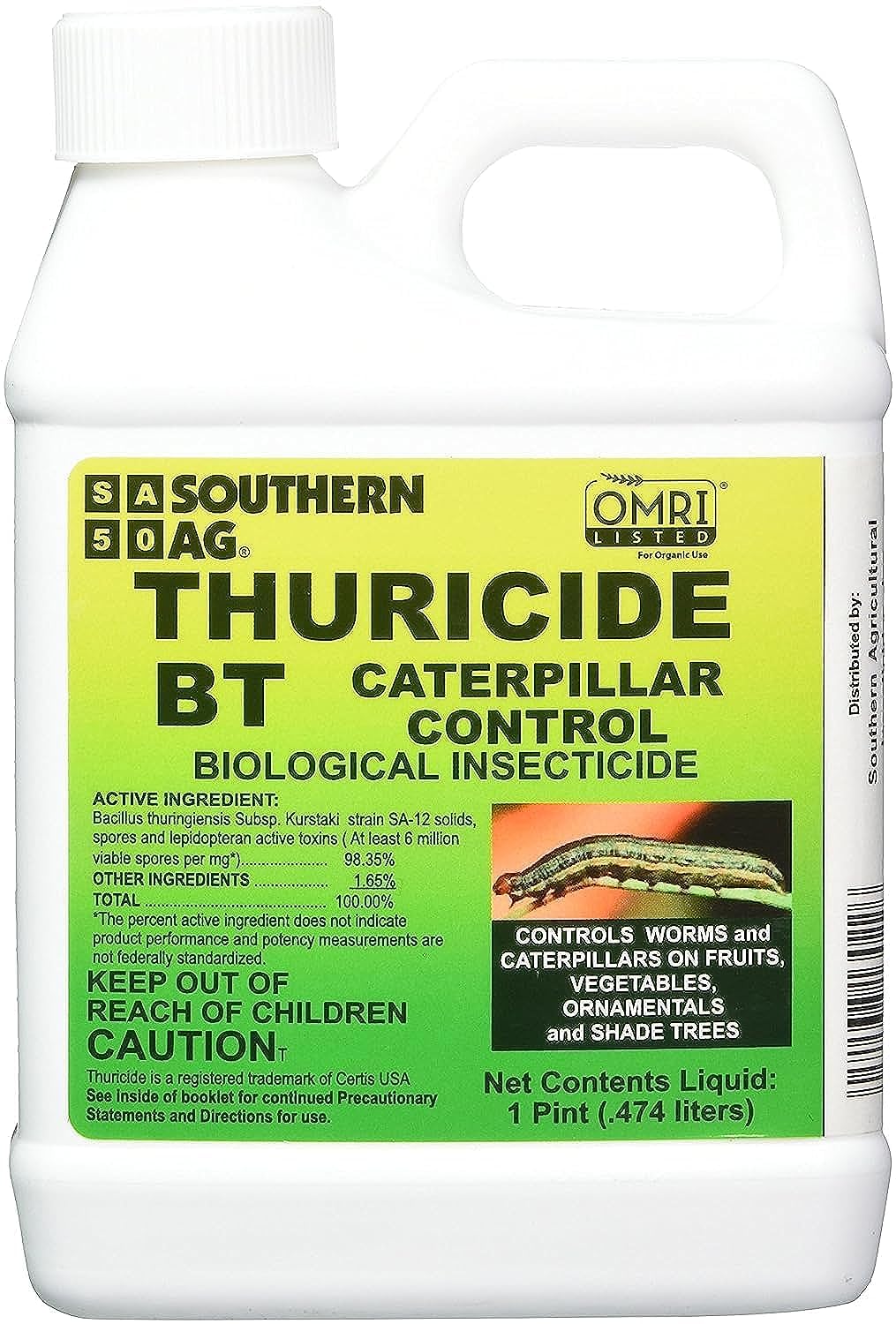 Southern Ag Thuricide BT Caterpillar Control bottle pour enables easy, targeted caterpillar control.