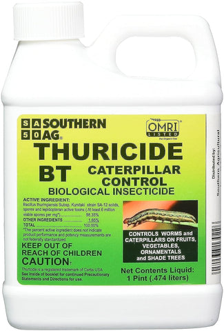 Southern Ag Thuricide BT Caterpillar Control bottle pour enables easy, targeted caterpillar control.