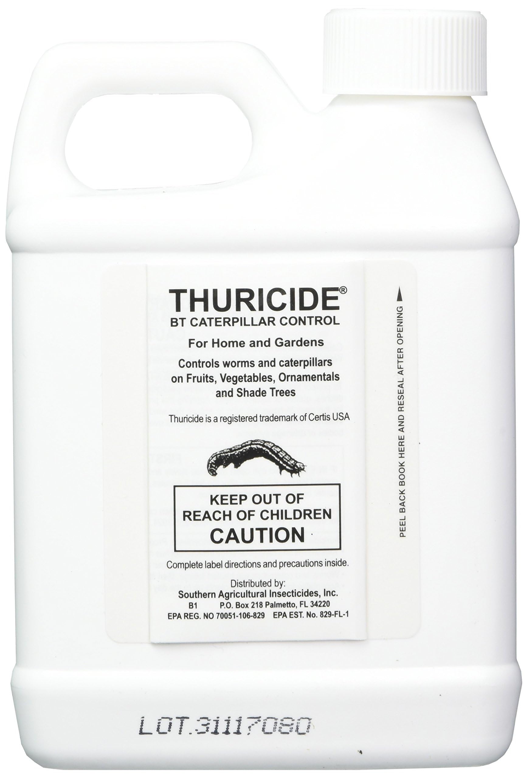 Southern Ag Thuricide BT Caterpillar Control label packaging supports safe handling and garden use.