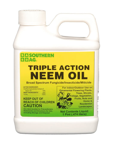 Southern Ag triple action neem oil brown bottle for broad-spectrum plant protection