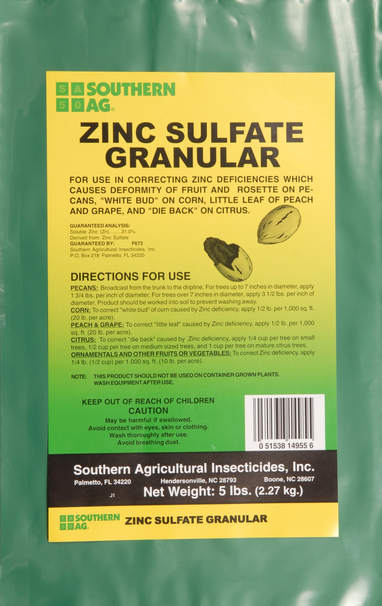 Southern Ag Zinc Sulfate Granular 5 lb bag for tree nutrient support and orchard health