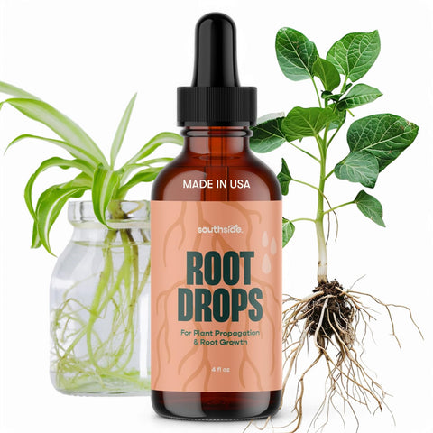 Southside Root Drops bottle front view showing packaging and product name for easy propagation use