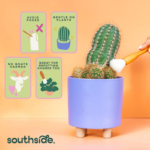 Southside Plants wooden-handle brush provides ergonomic grip during plant care.