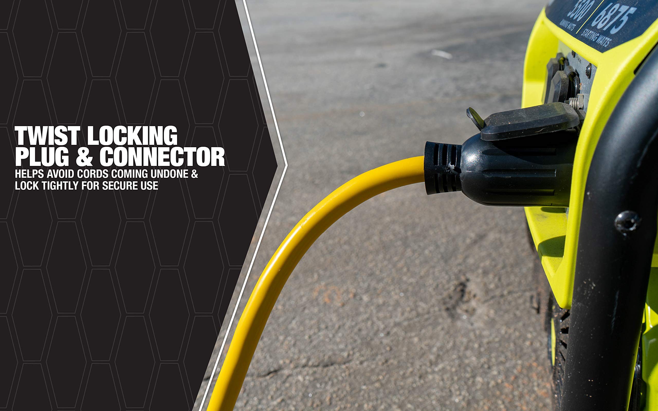 Southwire yellow-black casing enhances visibility during cord deployment