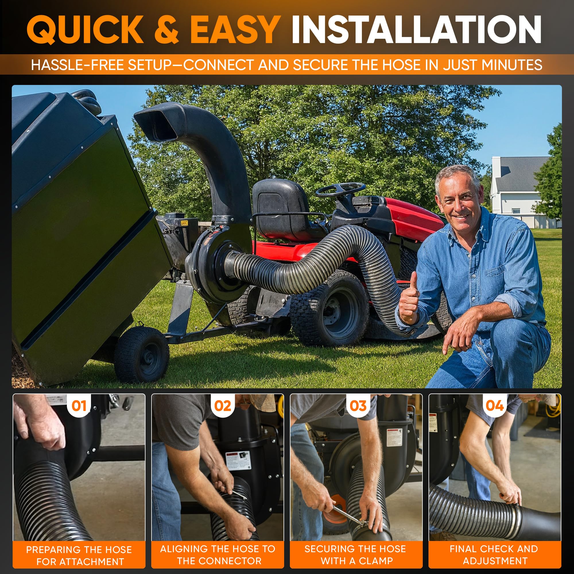 SOVARCATE hose for Mow-N-Vac and Chip-N-Vac compatible systems